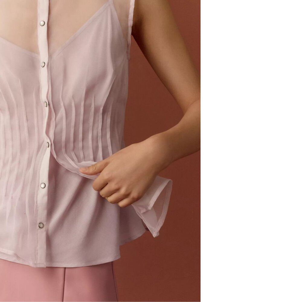 By Anthropologie Sheer Pleated Tank top blouse buttondown size M lilac color - Picture 2 of 4